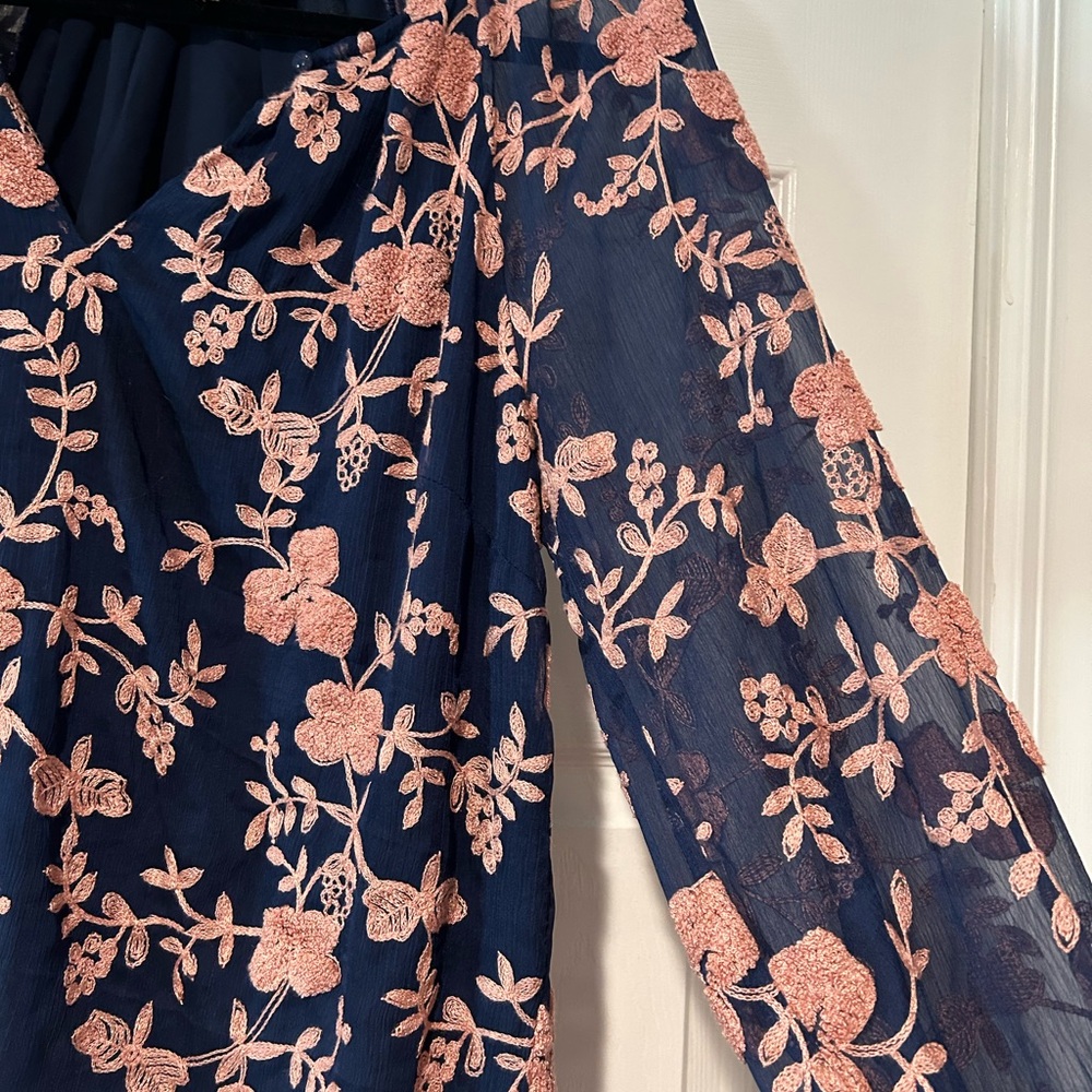 Sunday in Brooklyn Navy Blouse with Blush Pink Floral Embroidery - Picture 2 of 3